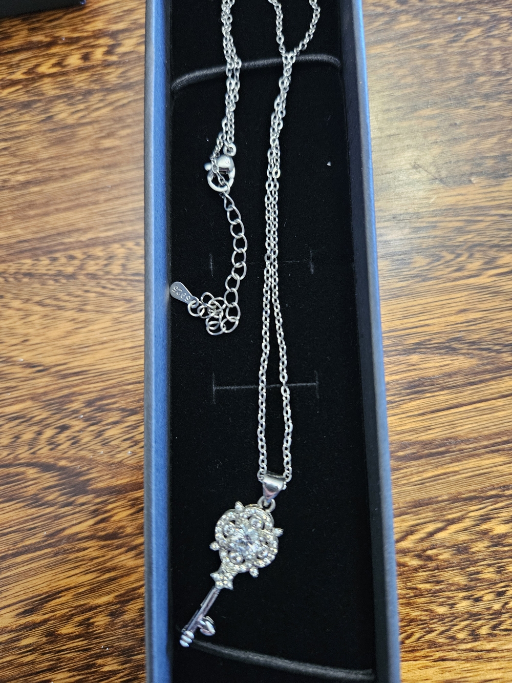 Source Unknown Silver Key Pendant Necklace with Clear Crystals